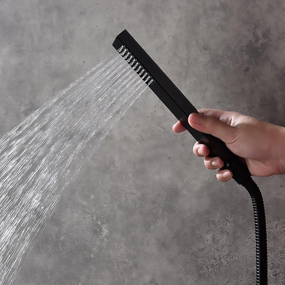 Ceiling mount matte Black 12 inch or 16 inch Rain Shower Head 3 way thermostatic shower faucet with waterfall Tub spout