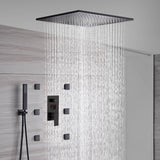 matte black 20 inch or 24 inch 3 LED colors rainfall shower head 3 way anti scald Digital display valve Shower Faucet with 6 body jets