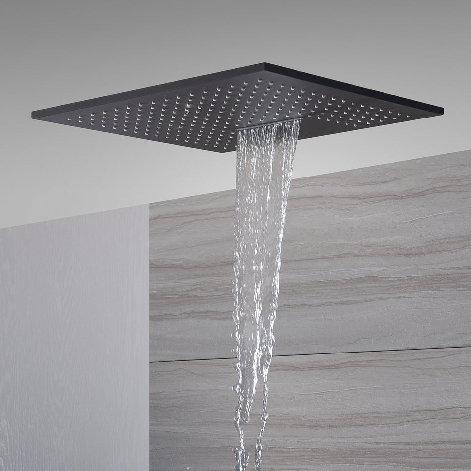 20'' Flushed on ceiling matte Black 3 way thermostatic shower faucets without body jets