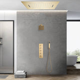 Brushed gold flush mounted 20 inch rainfall Waterfall 64 LED light Bluetooth Music shower head 4 way digital display shower faucet with regular head