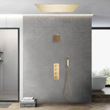 Brushed gold flush mounted 20 inch rainfall 64 LED light Bluetooth Music shower head 3 way digital display shower faucet with regular head