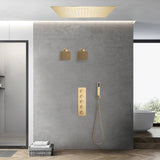 Brushed gold flush mounted 20 inch rainfall 64 LED light Bluetooth Music shower head 4 way digital display shower faucet with Dual regular head