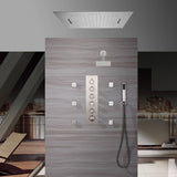 20 Inch Brushed nickel Flushed mount rainfall waterfall 64 LED light Bluetooth Music shower systems 5 way Digital display thermostatic valve with 6 body jets and regular head