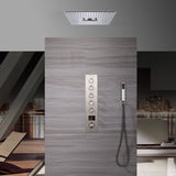 16 inch Brushed nickel Flushed mount rainfall waterfall mist hydro-water massage 64 LED light bluetooth music shower systems 5 way digital display thermostatic shower faucet