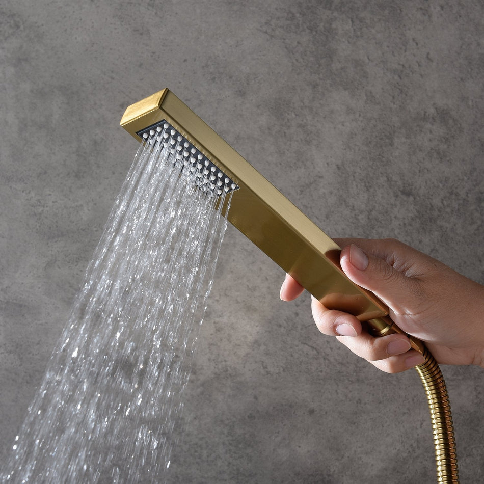 Ceiling mounted Brushed gold 3 way Thermostatic Shower valve system with tub spout that each function run all together and separately