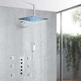 Chrome Ceiling 12 Inch or 16 inch Rainfall Shower Head Wall Mount 6 Inch Regular High Water Pressure Shower Head 4 Way Thermostatic Shower Faucet Each Function Work All Together And Separately