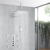 Chrome Ceiling 12 Inch or 16 inch Rainfall Shower Head Wall Mount 6 Inch Regular High Water Pressure Shower Head 4 Way Thermostatic Shower Faucet Each Function Work All Together And Separately