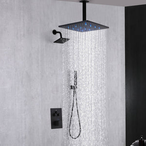Chrome Thermostatic Shower System with 8 Inch Rain Ceiling Shower Head and  Hand Shower