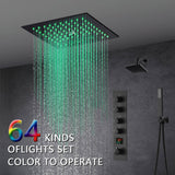 Flush mounted 12 inch 64 LED colors light Matte Black Bluetooth Music 4 Way digital display Thermostatic Shower Faucet with Regular head