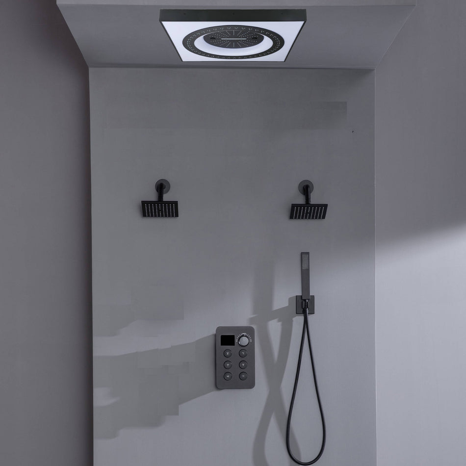 Brushed Gold or Brushed Nickel or Matte Black Flush mount 24 inch Shower Head 6 way Digital Display Shower Faucet with Dual 6'' regular head