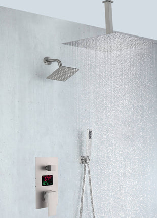 Brushed nickel rainfall shower head high pressure shower head 3 way thermostatic valve shower heads systems