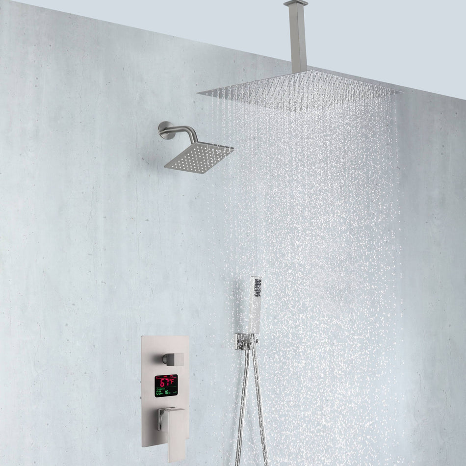 Brushed nickel rainfall shower head high pressure shower head 3 way thermostatic valve shower heads systems
