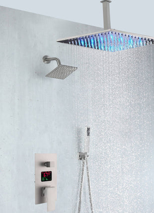 Brushed nickel rainfall shower head high pressure shower head 3 way thermostatic valve shower heads systems