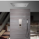 Brushed nickel 20 inch flushed mount rainfall waterfall 64 LED light bluetooth music shower digital thermostatic faucet system with handle shower
