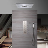 16 inch Brushed nickel Flushed mount rainfall waterfall mist hydro-water massage 64 LED light bluetooth music shower systems 5 way digital display thermostatic shower faucet