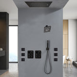 64 LED light Bluetooth Music 20-inch Rainfall Waterfall Flush Mounted Oil Rubbed Bronze 6-Way Thermostatic Shower Faucet System With Regular Heads And Handle Wand,Body Jets - Grolta Group USA