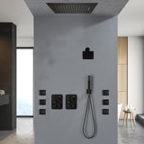 64 LED light Bluetooth Music 20-inch Rainfall Waterfall Flush Mounted Oil Rubbed Bronze 6-Way Thermostatic Shower Faucet System With Regular Heads And Handle Wand,Body Jets - Grolta Group USA