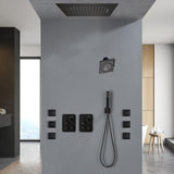 64 LED light Bluetooth Music 20-inch Rainfall Waterfall Flush Mounted Oil Rubbed Bronze 6-Way Thermostatic Shower Faucet System With Regular Heads And Handle Wand,Body Jets - Grolta Group USA