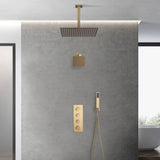 Brushed Gold rainfall shower head high pressure shower head 3 way thermostatic valve shower heads systems each function work at the same time and separately