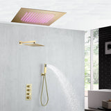 20 inch ceiling mount Brushed gold 3 way thermostatic shower faucet with wall mount 12'' rain head and handle sprayer (Copy)
