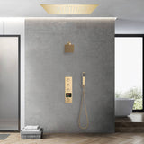 Brushed gold flush mounted 20 inch rainfall 64 LED light Bluetooth Music shower head 3 way digital display shower faucet with regular head