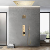 Brushed gold flush mounted 20 inch rainfall Waterfall 64 LED light Bluetooth Music shower head 4 way digital display shower faucet with regular head