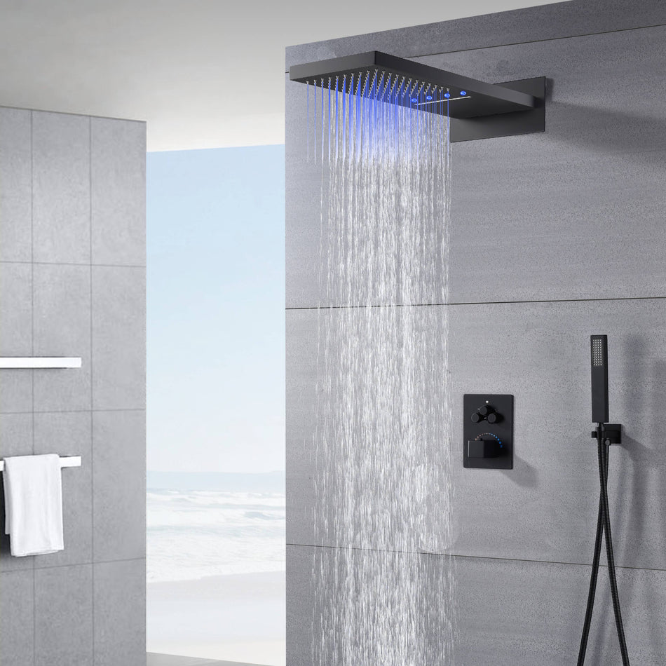 22'' Matte Black 3  Way Thermostatic Shower Faucet without body jets