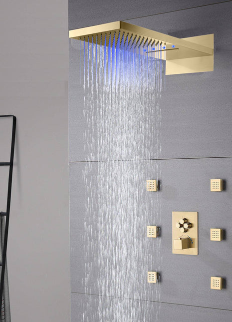 22inch Brushed gold 4 way Thermostatic Shower valve system that each function run all together and separately