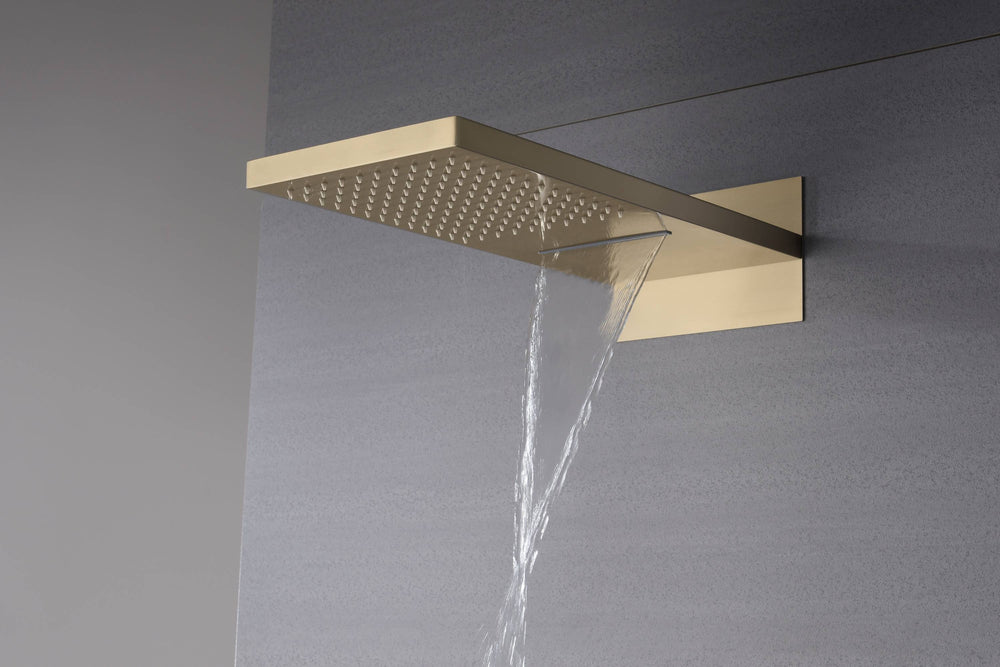 
                  
                    22-Inch Brushed Gold 3 Way Thermostatic Shower Faucet System with Rainfall and Waterfall
                  
                