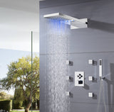 Chrome 22'' Thermostatic Shower Faucet Set Waterfall&Rain Massage Body Jet