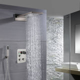 22'' Brushed nickel 3 way Thermostatic display valve Rain & Waterfall Shower Faucet