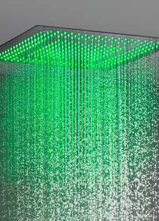 64 LED colors 20 inch Matte Black flushed on rainfall shower systems 4 way Digital display thermostatic valve with 6 body jets and Regular head