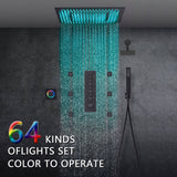 64 LED colors 20 inch Matte Black flushed on rainfall shower systems 4 way Digital display thermostatic valve with 6 body jets and Regular head