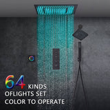 64 LED colors 20 inch Matte Black flushed on rainfall shower systems 3 way Digital display thermostatic valve with Regular head and touch panel