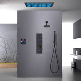 64 LED colors 20 inch Matte Black flushed on rainfall shower systems 3 way Digital display thermostatic valve with Regular head and touch panel