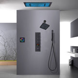 64 LED colors 20 inch Matte Black flushed on rainfall shower systems 3 way Digital display thermostatic valve with Regular head and touch panel
