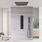 Matte black flushed on 16 inch rainfall waterfall mist hydro-water massage 64 LED light Bluetooth Music shower head 5 way digital display shower faucet