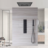 Matte black flushed on 16 inch rainfall waterfall mist hydro-water massage 64 LED light Bluetooth Music shower head 5 way digital display shower faucet