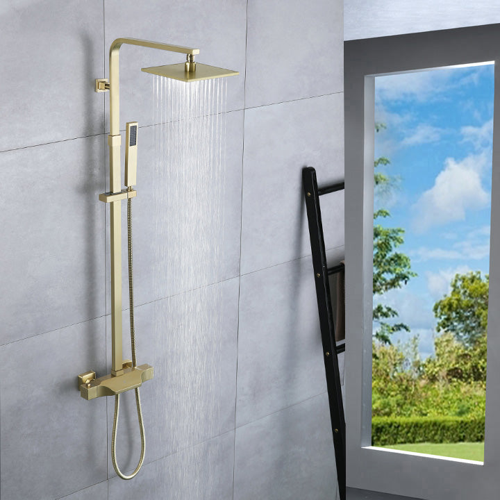Brushed Gold 8'' rain shower head 3 function thermostatic exposed handle shower system with tub spout and handle shower
