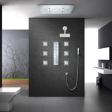 Chrome Flush in 31'' x 23'' Rainfall Shower Head Faucet 6 Function Digital display Thermostatic Mixer Valve with 6 pcs (4 x 4 inch) body jets
