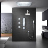 Chrome Flush in 31'' x 23'' Rainfall Shower Head Faucet 6 Function Digital display Thermostatic Mixer Valve with 6 pcs (4 x 4 inch) body jets