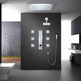 Chrome Flush in 31'' x 23'' Rainfall Shower Head Faucet 6 Function Digital display Thermostatic Mixer Valve with 6 pcs (4 x 4 inch) body jets