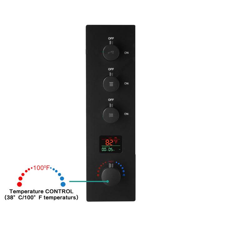Q3 3 Way Thermostatic Valve with Digital Display  - Matte Black