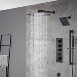 matte black wall mount 12 inch or 16 inch rain head 3 way digital display thermostatic shower faucet with Regular head