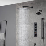 matte black wall mount 12 inch or 16 inch rain head 3 way digital display thermostatic shower faucet with Regular head