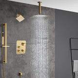Brushed Gold rainfall shower head high pressure shower head 3 way digital display thermostatic valve shower heads systems each function work at the same time and separately