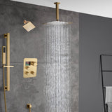 Brushed Gold rainfall shower head high pressure shower head 3 way digital display thermostatic valve shower heads systems each function work at the same time and separately