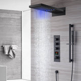 22inch rainfall and waterfall matte black 3 Way digital Thermostatic Shower Faucet with Sliding bar