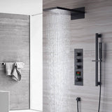 22inch rainfall and waterfall matte black 3 Way digital Thermostatic Shower Faucet with Sliding bar