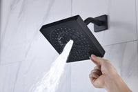Matte Black 36 Inch  Flushed Ceiling Mount Rainfall Waterfall Water Column 64 LED Light Bluetooth Music Shower Head 8 Way Thermostatic Shower Faucet Set with Body Jets and Regular Head